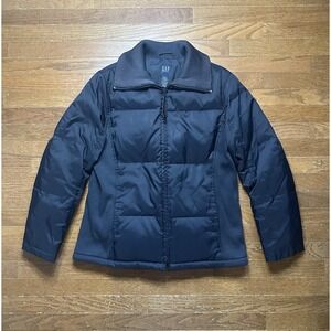 Gap Down & Feathers Jacket Womens Size Large Black Nylon Puffer Winter‎ Coat Y2K